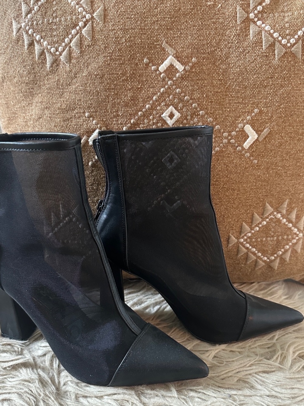 Lulu's Black Mesh Pointed-Toe Block Heel Ankle Boots